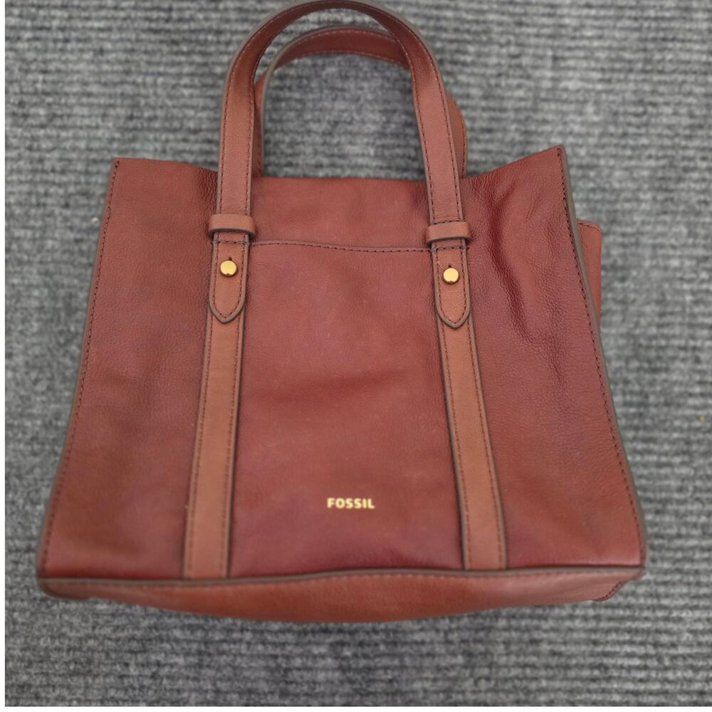 FOSSIL Sydney Satchel Brown Cognac Leather Top Handle Handbag - Picture 1 of 12